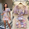 French style outfit for women french palace heavy industry embroider mesh puff sleeves waist dress for women slimming lookelegantdress
