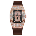 Honghong wine barrel-shaped diamond-encrusted quartz tape women's watch fashiontrendyelegant women's watch silicone watch wholesale