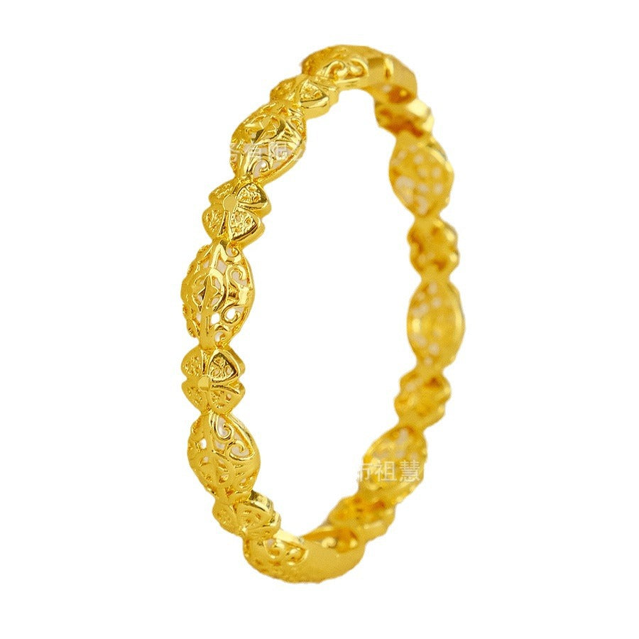 Wholesale middle eastern women's floral hollow-out design bangle dubai gold-plated luxury bracelet