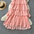 French sleeveless off-the-shoulder halter neck sexy dress - women's summer tiered ruffle cake dress - vacation style slimming maxi dress