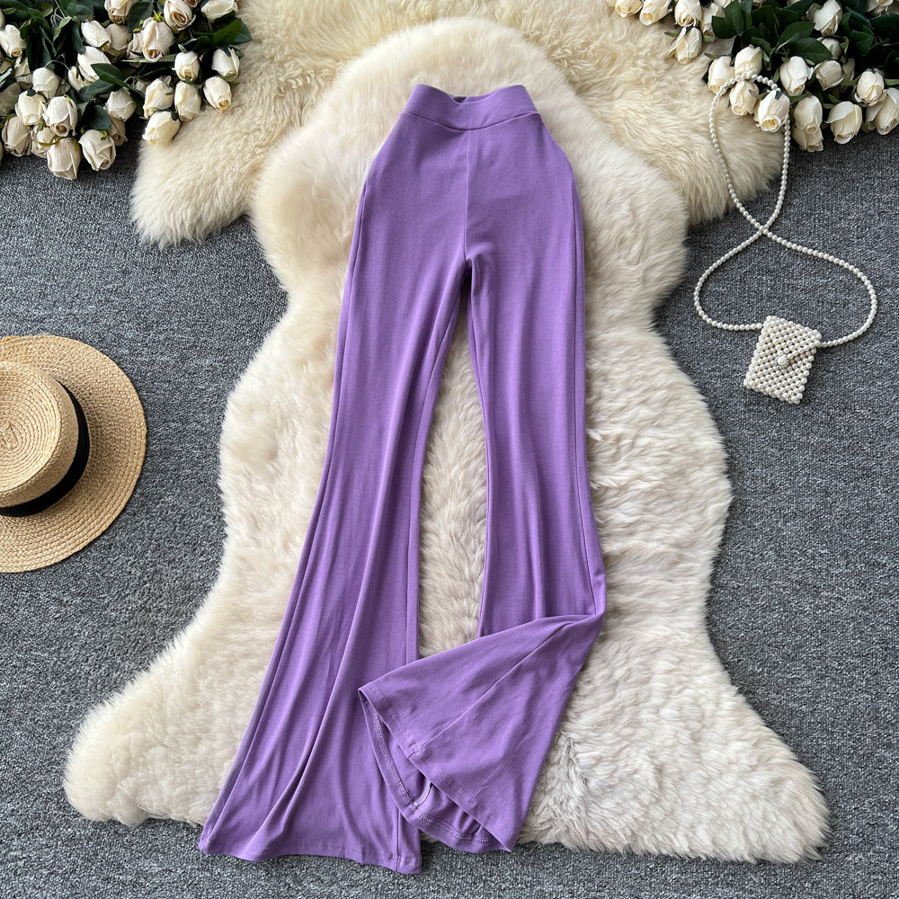 Fashion ins wear women's autumn wear pure lust hot girl elastic waist silm hip-covering slightly flared pants sports yoga pants