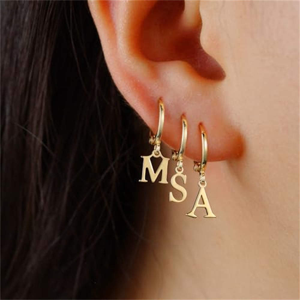 European and american cross-border retro fashion stainless steel gold-plated 26 english alphabet letter pendant earrings jewelry for women