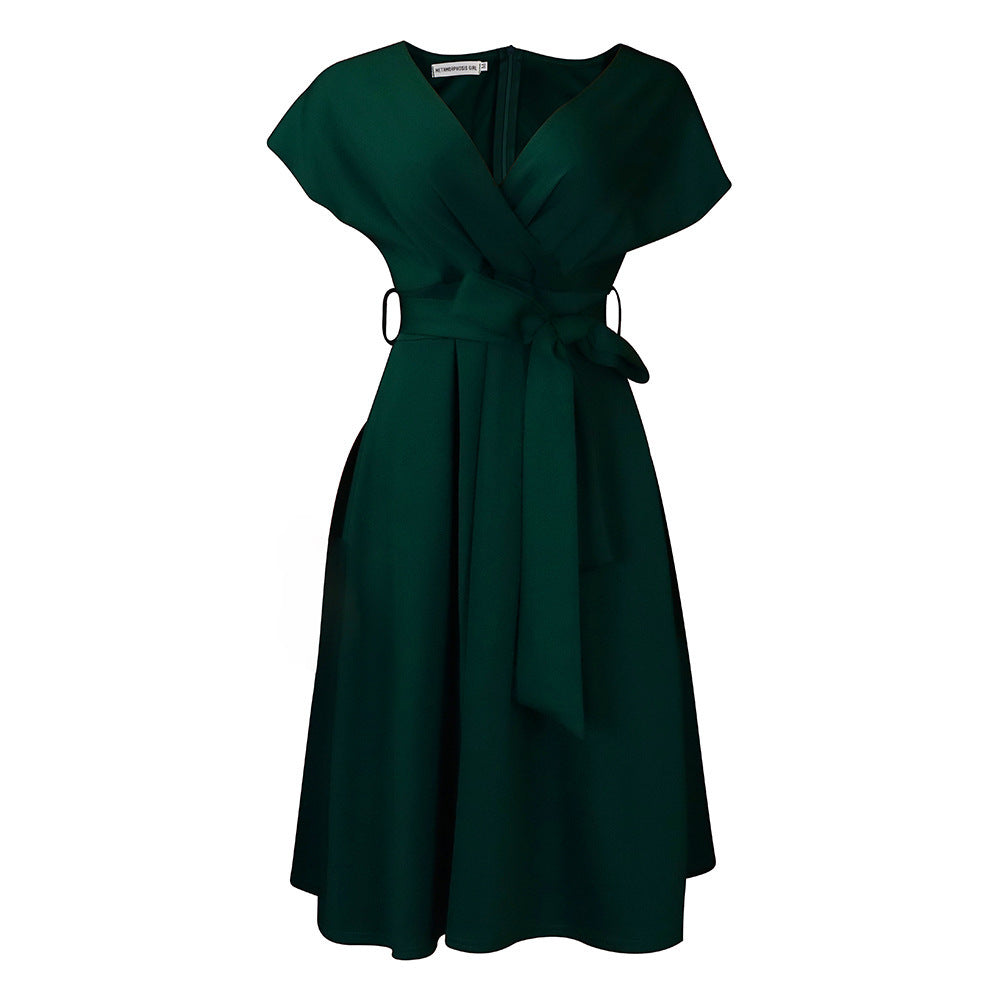 fashionplus size women's clothing plus size summer pure color deep v neck large swing sexy small dress dress african dress