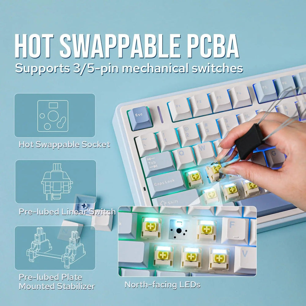 Aula/wolf spider f75 custom mechanical keyboard gasket structure hot-swappable wireless three-mode bluetooth keyboard