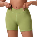 Three-quarter pants pure colorhigh waist tummy control butt lift peach tight fitness sports pants front cross outwear yoga shorts