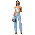 European and american style straight-legjeans  export women's summer street casualhigh waist bronzing casualpants