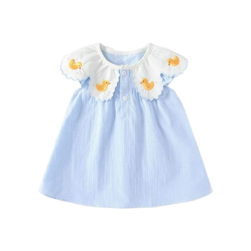Summer girls' sweet princess dress, baby girl doll collar dress, lightweight infant outing cute cartoon dress
