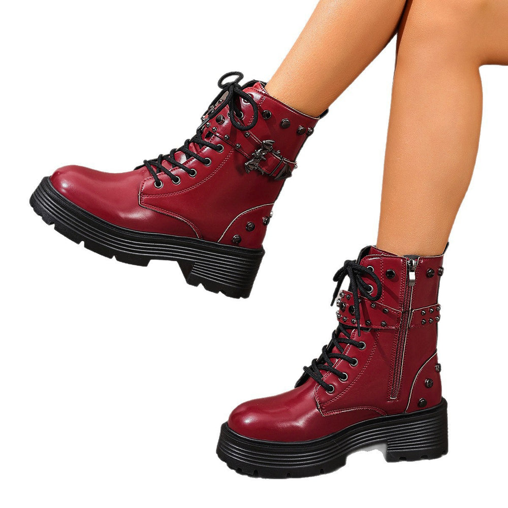 British style platform shoesthick sole belt buckle knight boots autumexportstudsplus size cross-border boots women