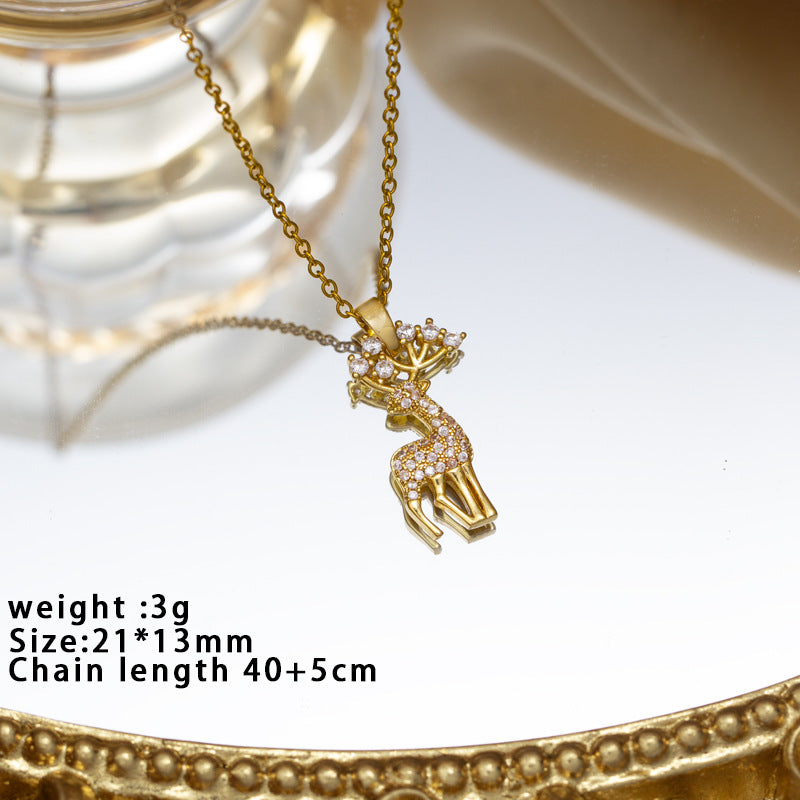 【titanium steel】christmas european and american santa claus reindeer snowman bell necklace - creative design, versatile necklace