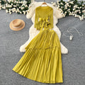 fashion style miyake pleated tie back waist asymmetrical hem pleated tops pleated skirt suit for women