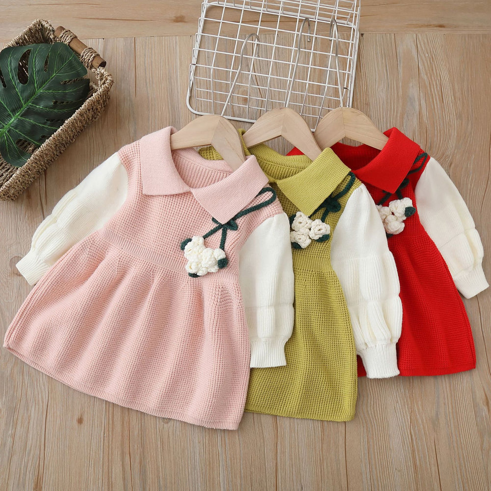 Girls' knitted sweater dress -  lunar new year edition - sweet handmade knit dress for baby girls