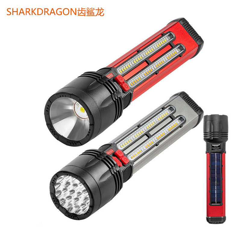 Cross-border new XHP50 solar strong light flashlight Type-C charging dual switch LED flashlight with side light