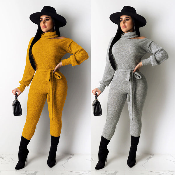 K8876 European and American sexy off-the-shoulder turtleneck long-sleeved tight onesie, nightclub clothes