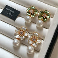 Vintage hong kong style french chic elegant white floral pearl earrings - 925 sterling silver posts - statement earrings