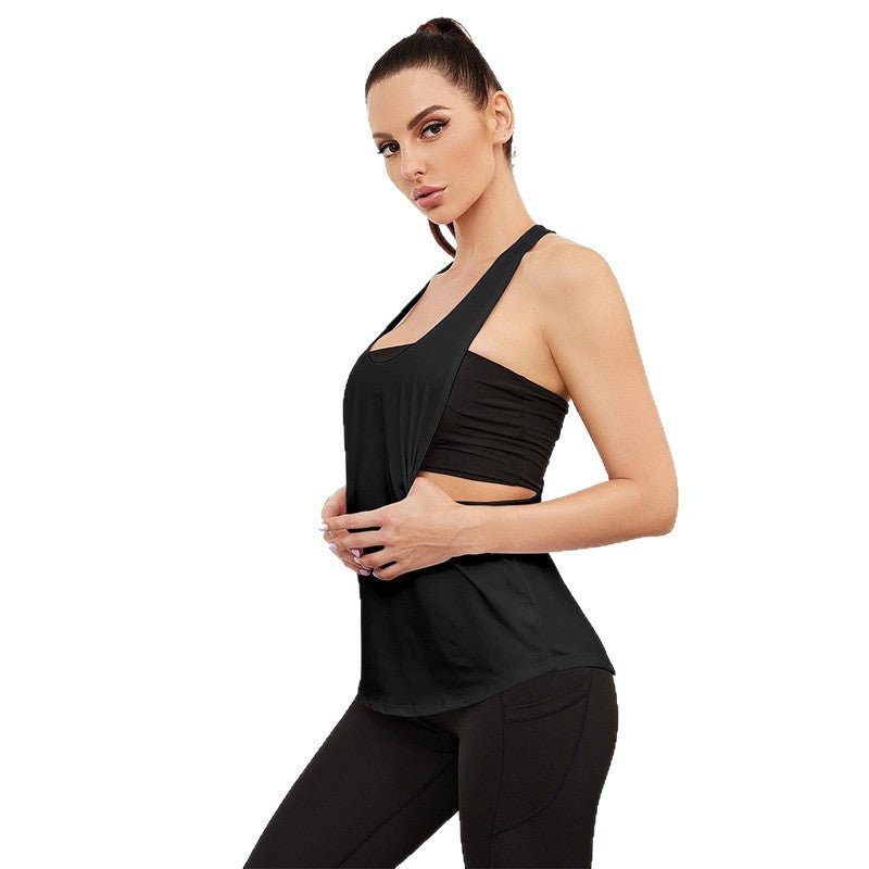 Solid color split yoga top halter loose vest T-word suspender blouse quick-drying breathable breathable quick-drying