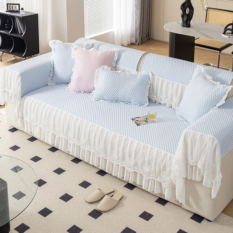 Summer ice silk bean sofa cushion light luxury lace skirt sofa cover non-slip ice mat new free shipping