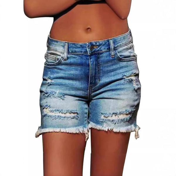 European and American   supply large size broken fringed denim shorts women