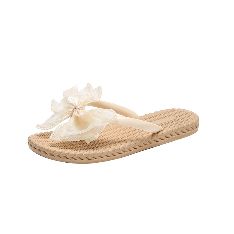 Women's slippers - 2024 summer new arrival: trendy bowknot flat sandals, versatile outdoor wear, waterproof soft sole, women's thong sandals
