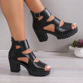 Exportplus size roman sandals women's summer new arrivalthick solewaterproof platform thick heel fish mouth sandals women's easiest for matchcut out sandals