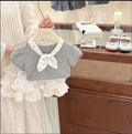 Girls' polka dot bow tie set - new summer style: chic t-shirt & lace tiered skirt, korean princess two-piece outfit