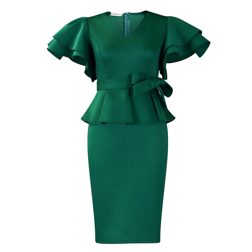 D3314  new arrival: fashionable, elegant, and chic ruffle-trimmed solid color bodycon party dress - african style