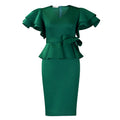 D3314  new arrival: fashionable, elegant, and chic ruffle-trimmed solid color bodycon party dress - african style