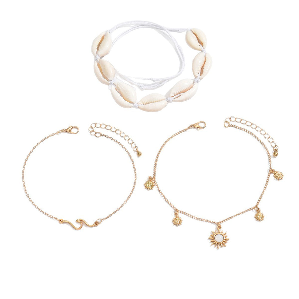 European and american new style minimalist natural shell summer anklet set - casual beach vacation style adjustable anklet jewelry