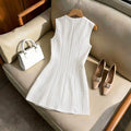 european and american cross-border new arrival: fitted, round neck, sleeveless knitted mini dress with a chanel-inspired aesthetic