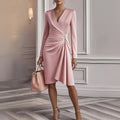 new european and american cross-border women's fashion: sexy slim-fit solid color long sleeve v-neck pleated design dress