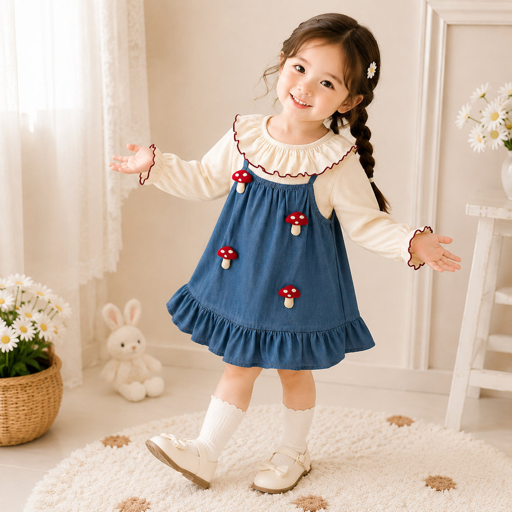 Dress baby girl mushroom cartoon dress baby spring & fallsweet fresh silmdressgirl korean style