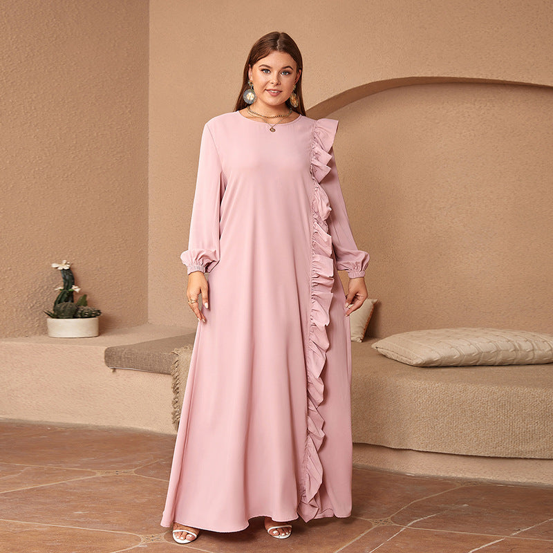 supply plus sizelong sleeves round neck rufflesloose long skirt robe long skirt dress special price