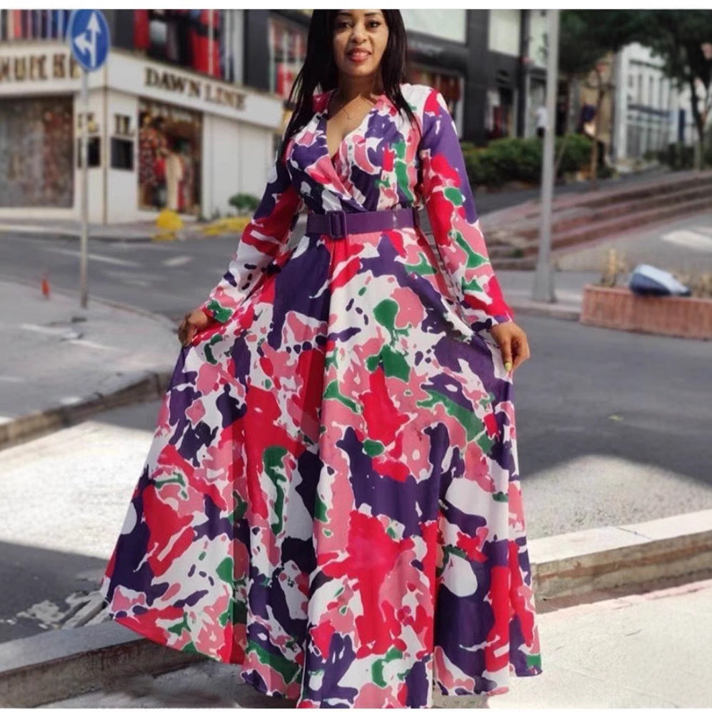 African women's clothing  new plus size summer   elegant dress with belt