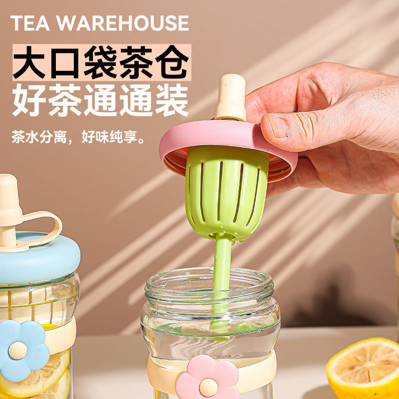 Drop shipping free shipping flower glass cup with lid and straw ins large capacity tea water separation tea cup ins feng shui cup