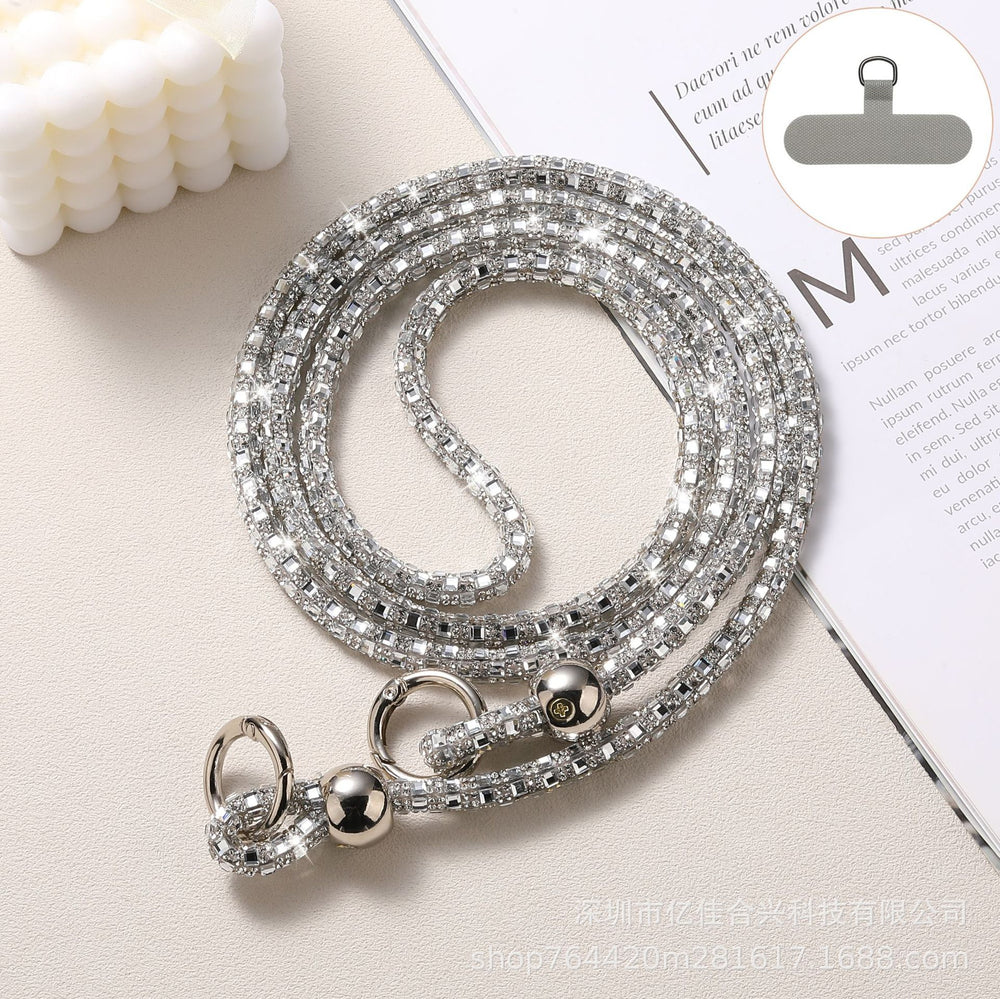 Luxury rhinestone beaded crystal phone lanyard - long crossbody phone strap with shoulder strap attachment for bags