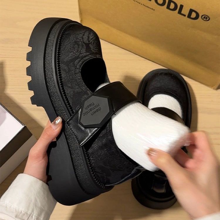 Platform-soled national style new Chinese-style printed embroidered small leather shoes women's 2024 summer new retro British style Mary Jane shoes