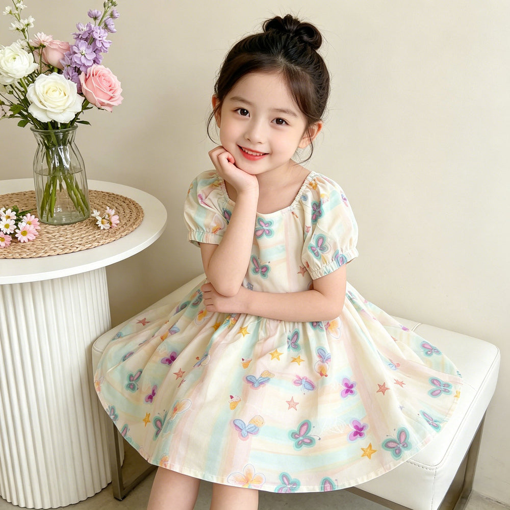 【matching family outfit】girls' dreamy summer dress - fresh & sweet puff sleeve baby birthday party dress