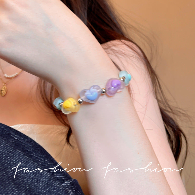 Dopamine candy color heart beaded bracelet - trendy, sweet, and versatile style for women - hot girl inspired jewelry