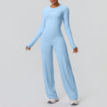 double-sided brushed pure color tight training long sleeves wide-leg yoga suit sports running fitness two-piece set