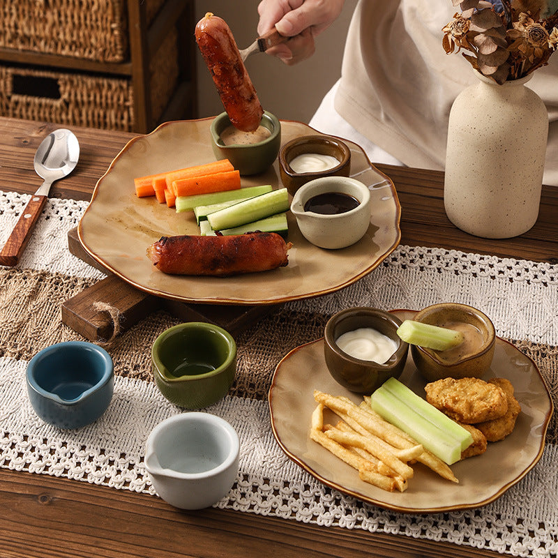 Retro kiln turned stylish small milk pot restaurant hotel ceramic small flavor dish hot pot dipping dish seasoning sauce small milk pot