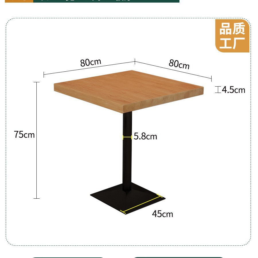 Cafe square table square wrought iron solid wood dining table commercial staff restaurant snack bar table and chair combination 1016