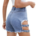 Fashion cross-border hot girl style ripped denim shorts high waist raw edge strap design hot pants stylish exposed legs slimming look