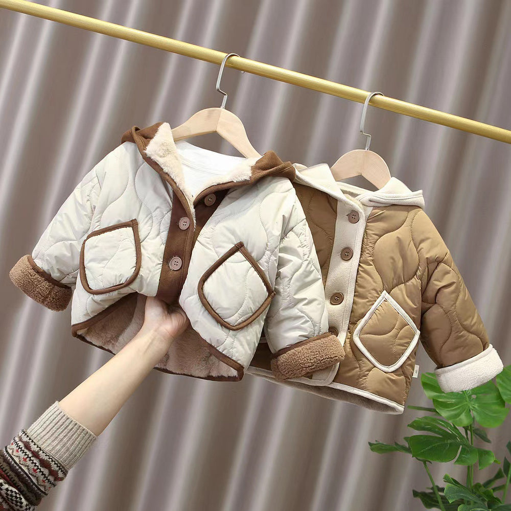 Baby girl fleece-lined cotton jacket - autumn/winter warm top, newborn cardigan, stylish & cute outfit for outdoor wear