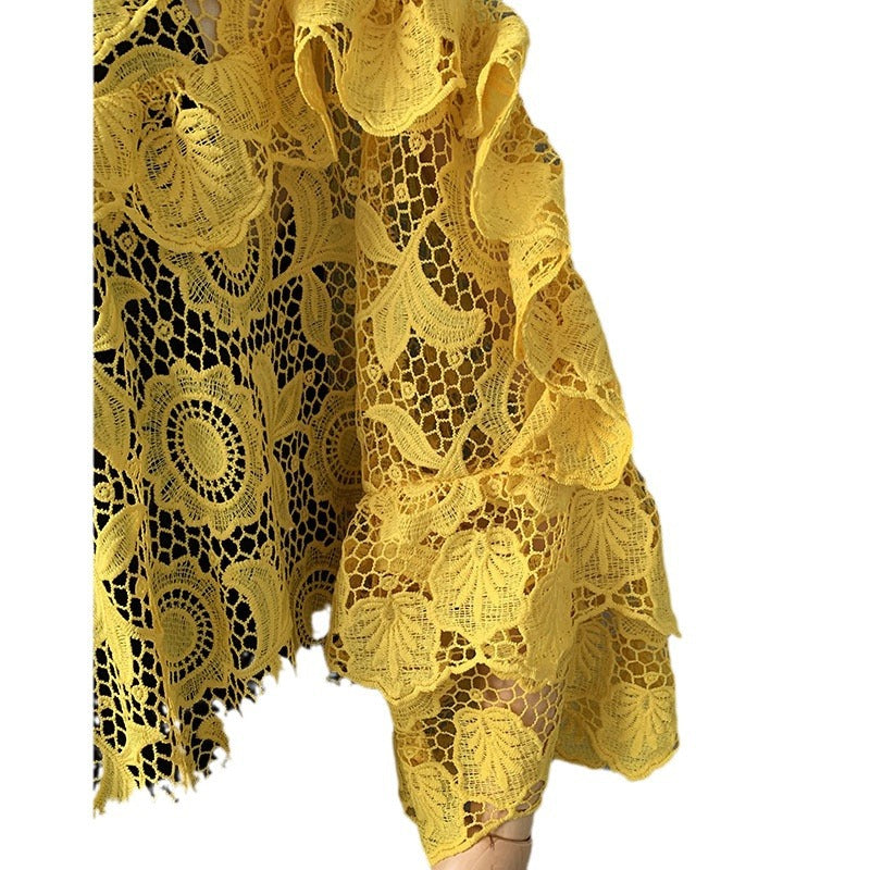 supply of lace looseplus size women's robe lace decoration round neck long sleeves european and american popular style big sale