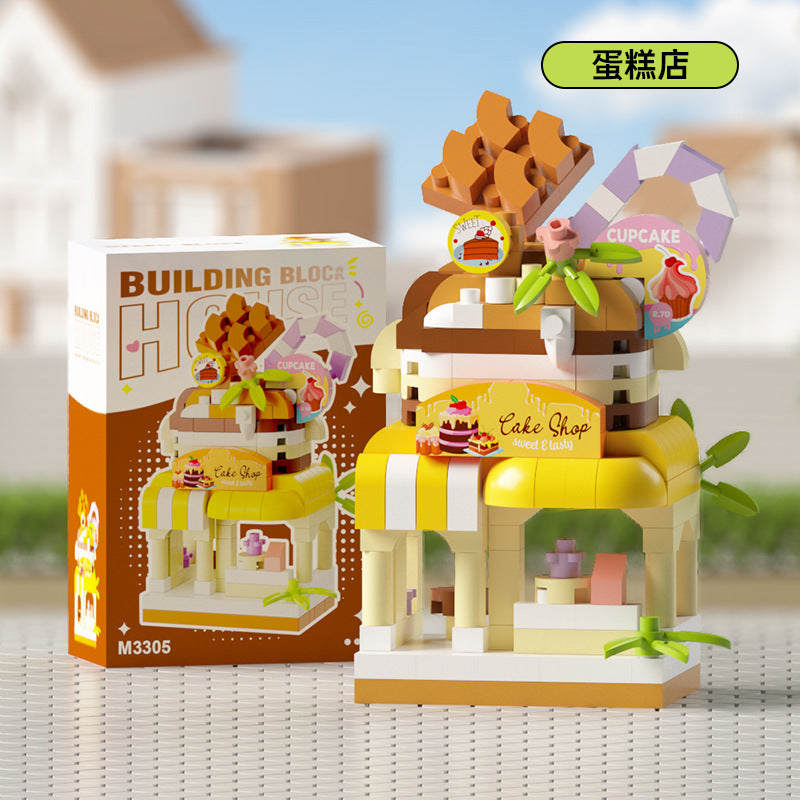 micro-particle building block mall department store chain street scene ornaments compatible with lego kids educational assembly toys
