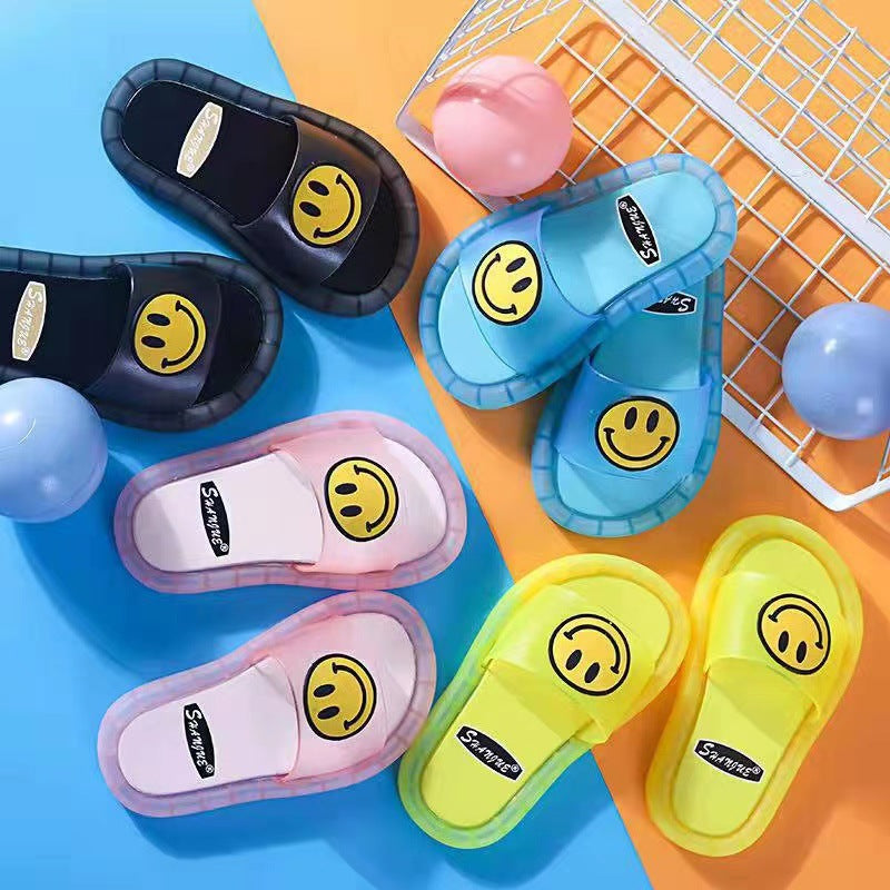 Kids' light-up jelly slippers - cute cartoon smiley face, indoor/outdoor one-strap sandals, comfortable & non-slip, wholesale