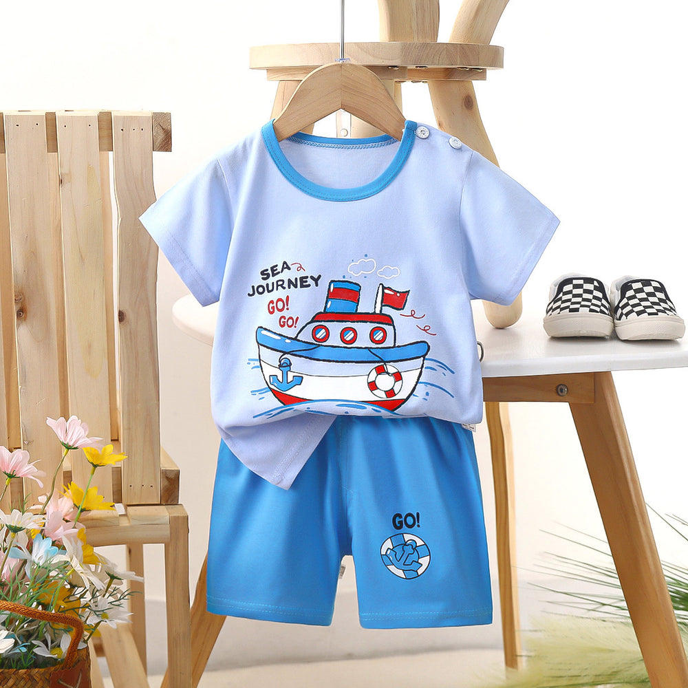 Kids' short-sleeve set: 100% cotton boys' t-shirt & baby summer outfit - girls' shorts, infant clothing, wholesale summer apparel