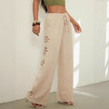 new european and american cross-border fashion high-waisted casual hollow-out solid color pants