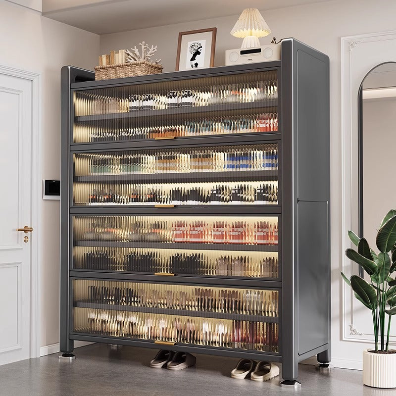 Steel shoe cabinet for home, all-in-one entryway cabinet, multi-layer large capacity storage cabinet, metal dustproof shoe rack