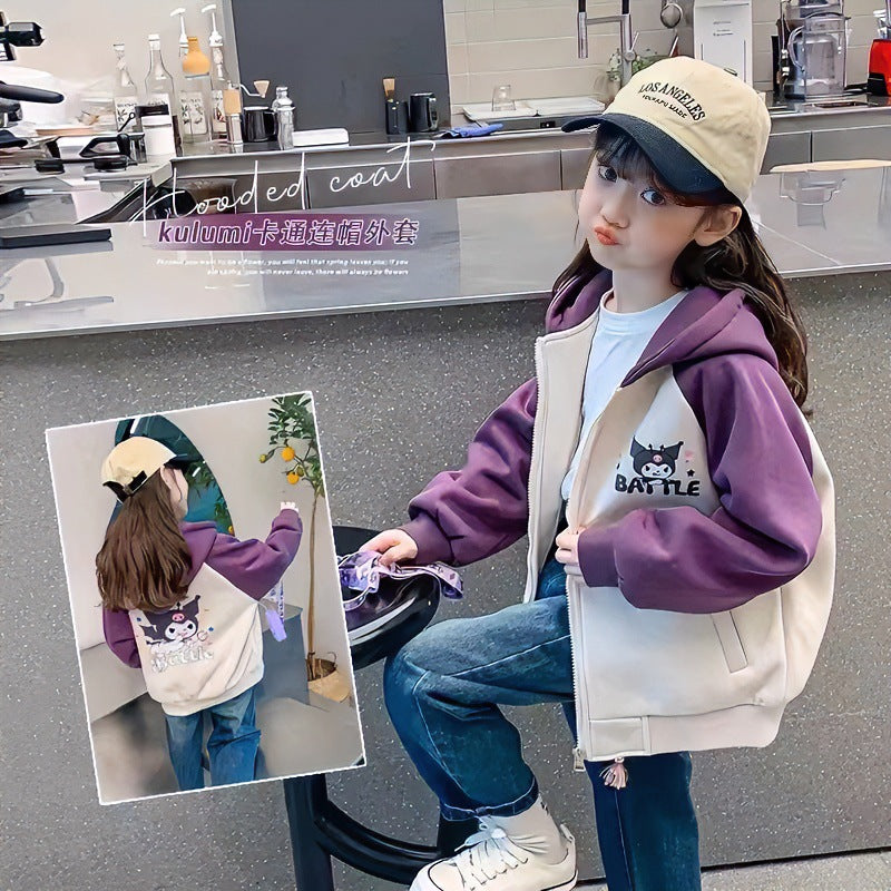 Girls' spring/autumn jacket - new cartoon design, stylish kids' spring hooded sweatshirt, casual outerwear for little girls