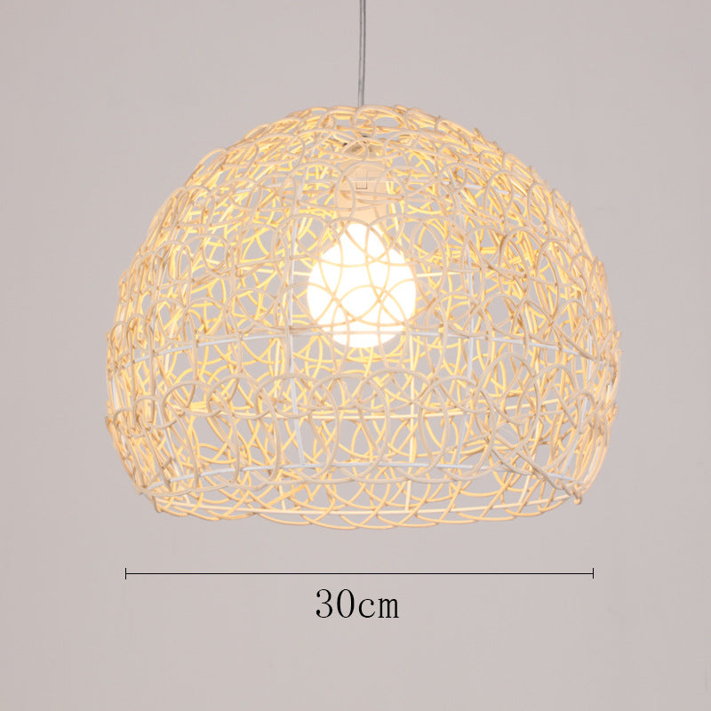 Vintage rattan straw hat chandelier rattan art round bird's nest Chinese pastoral hotel restaurant agritainment bed and breakfast straw hat lamp